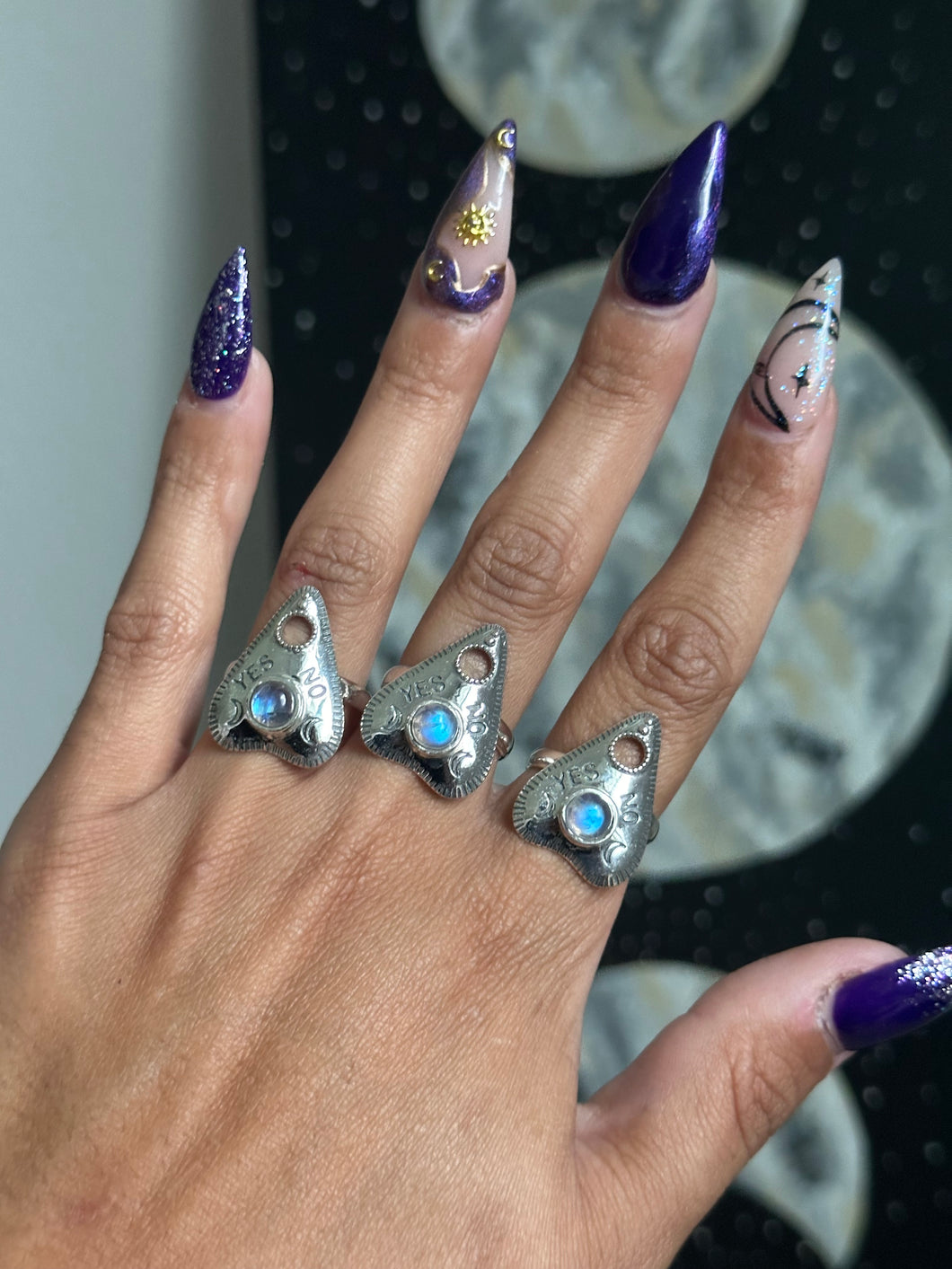 Rainbow moonstone ouija rings